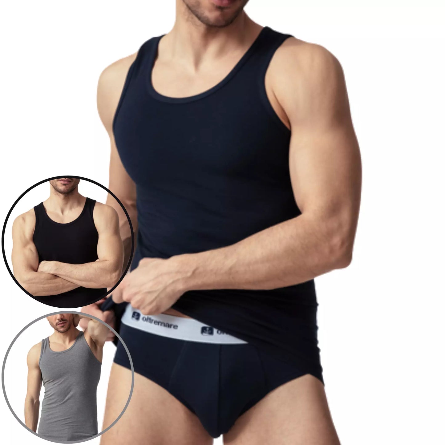 Canotta uomo spalla larga in caldo cotone elasticizzato 743 oltremare 4 pezzi