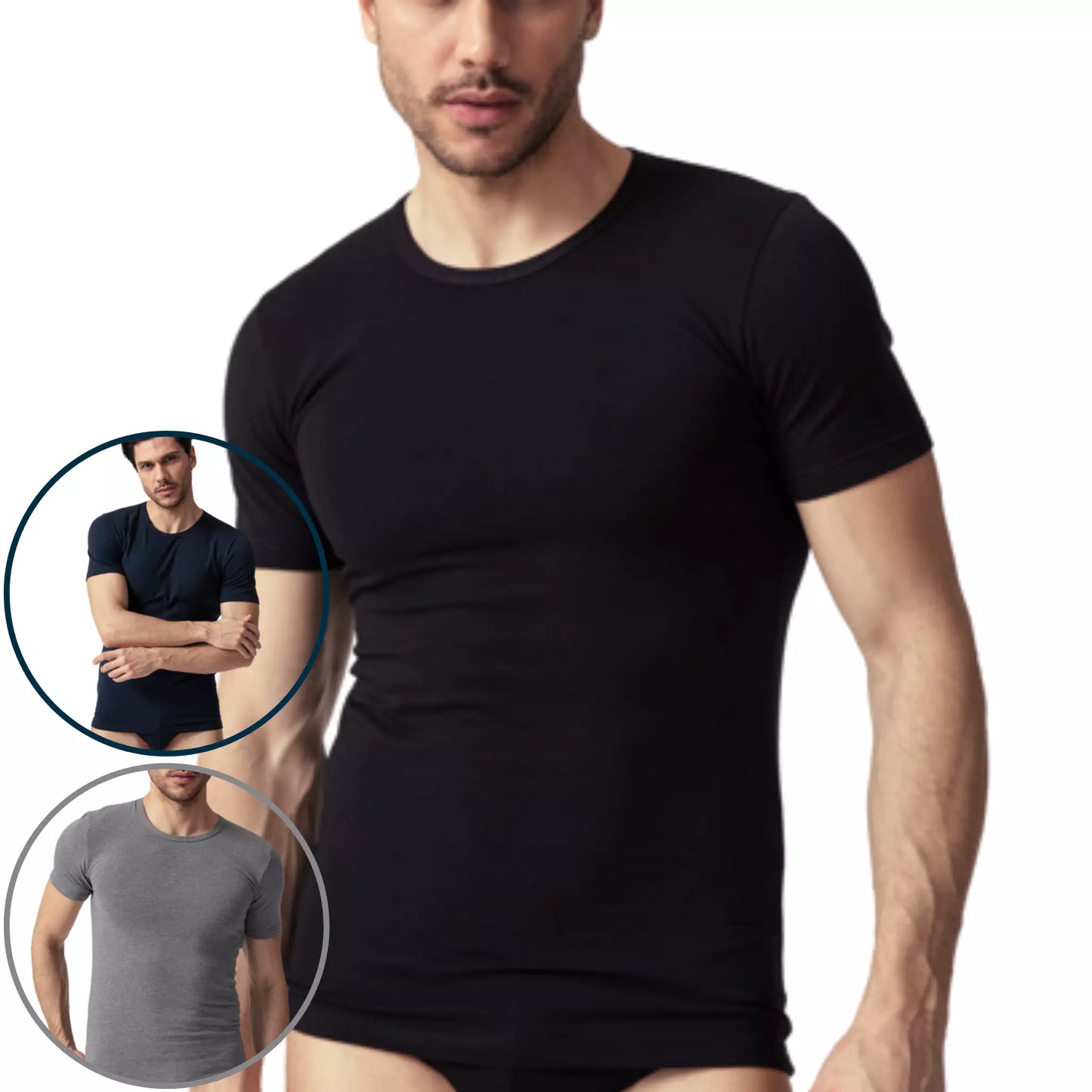 Maglia uomo mezza manica girocollo oltremare 744 caldo cotone elasticizzato 4 pezzi