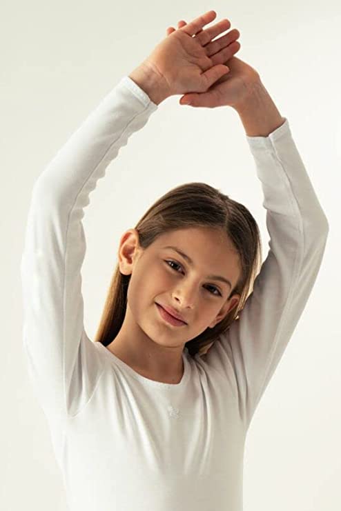 Set of 2 Girls' Crew Neck Long Sleeve Inner T-Shirts in Warm, Soft and Breathable Cotton.