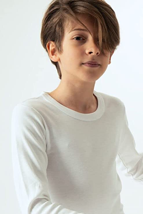 Set of 2 Internal T-Shirts for Boys with Crew Neck and Long Sleeves in Warm, Soft and Breathable Cotton.